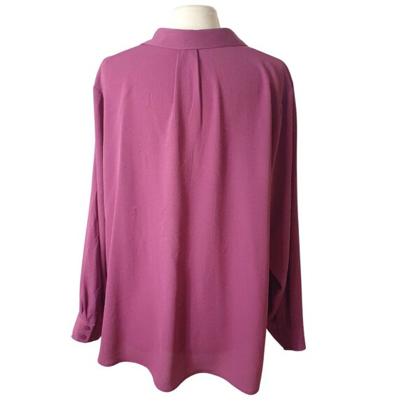 Zac & Rachel Woman Blouse 2X Rose Draped Front Button-Up Long Sleeve Chic Luxe - Picture 4 of 7